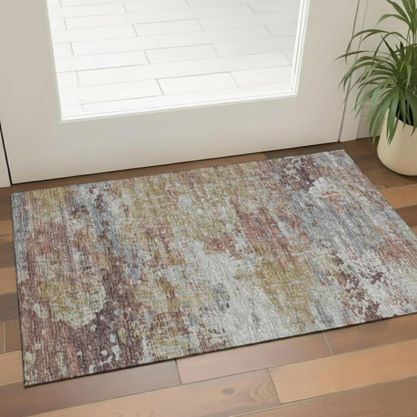 HomeRoots 5' X 8' Blush & Wheat Abstract Washable Area Rug - Stylish, Durable, UV-Protected for Homes! 718492