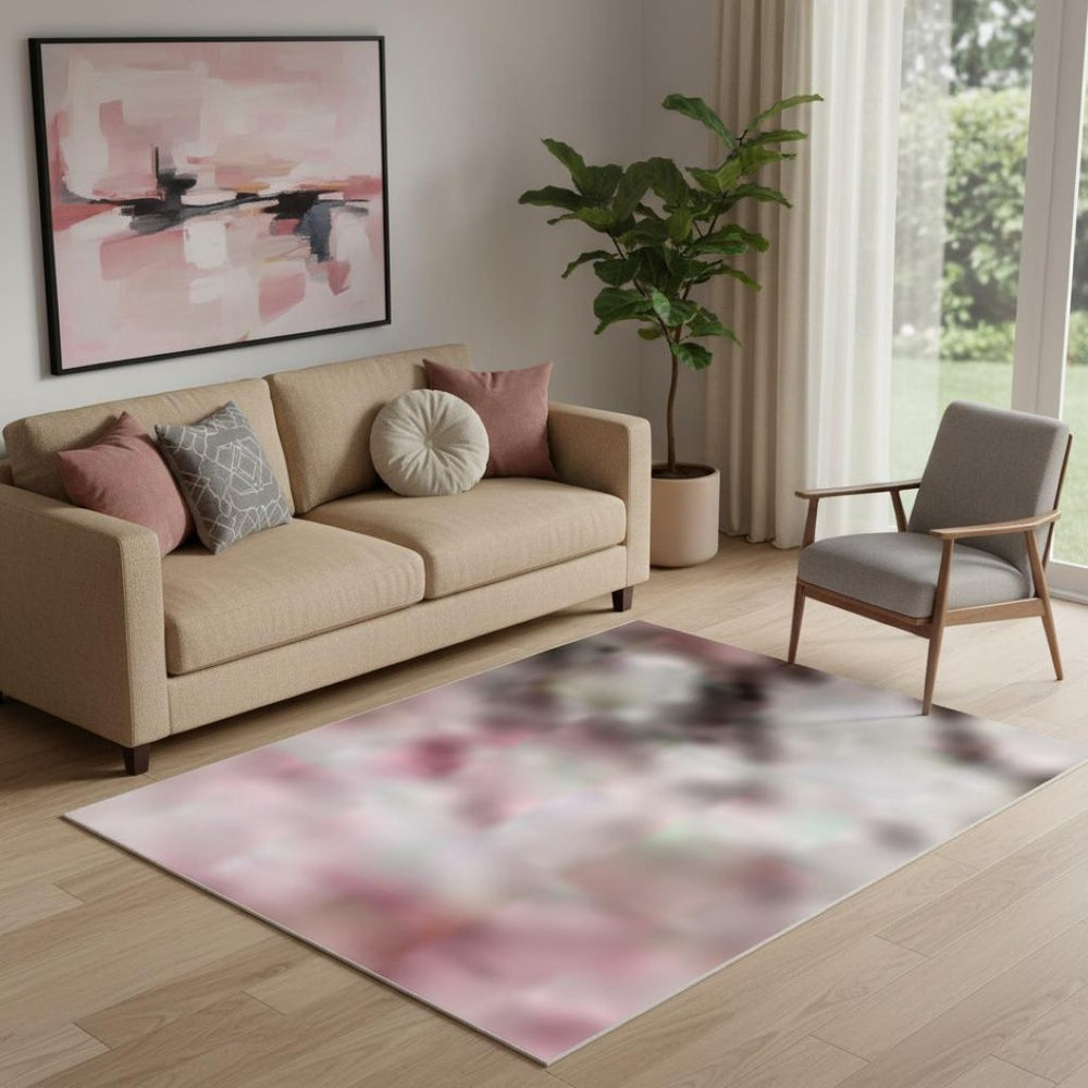 HomeRoots 8' Blush and Wheat Abstract Round Rug - Washable, UV Protected, Modern Accent for High-Traffic Areas 718493