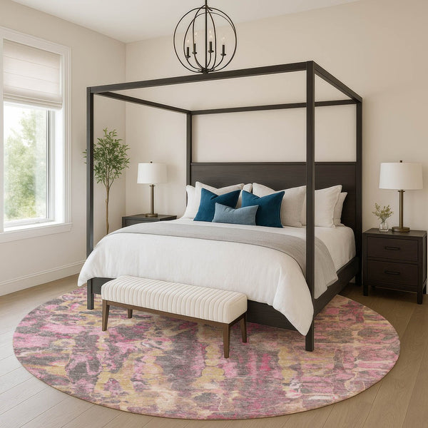 HomeRoots 8' X 10' Modern Blush and Wheat Abstract Area Rug - Washable, UV Protected, Durable & Stylish! 718494