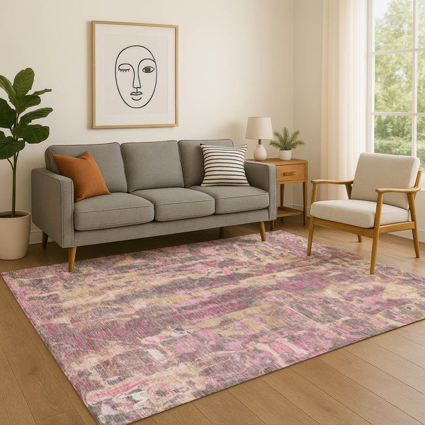 HomeRoots 9' X 12' Blush & Wheat Abstract Washable Area Rug - UV Protected, Stain Resistant & Family Friendly 718495