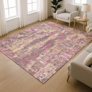 HomeRoots 9' X 12' Blush & Wheat Abstract Washable Area Rug - UV Protected, Stain Resistant & Family Friendly 718495
