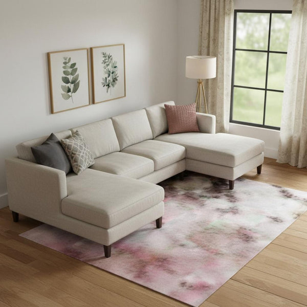 HomeRoots 9' X 12' Blush & Wheat Abstract Washable Area Rug - UV Protected, Stain Resistant & Family Friendly 718495