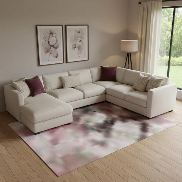 HomeRoots 10' X 14' Blush & Wheat Abstract Washable Area Rug - Durable, Stain Resistant, UV Protected Style 718496