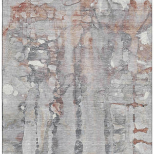 HomeRoots 8' Washable Copper and Gray Abstract Round Rug with UV Protection, Stylish and Durable for Homes 718499