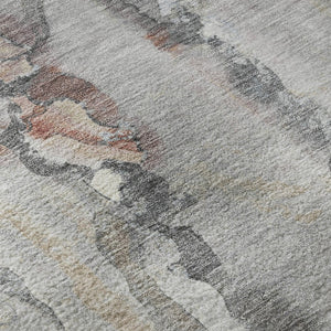 HomeRoots 8' Washable Copper and Gray Abstract Round Rug with UV Protection, Stylish and Durable for Homes 718499