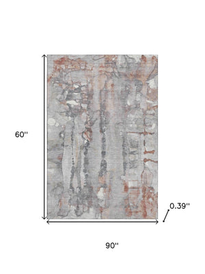 HomeRoots 8' Washable Copper and Gray Abstract Round Rug with UV Protection, Stylish and Durable for Homes 718499