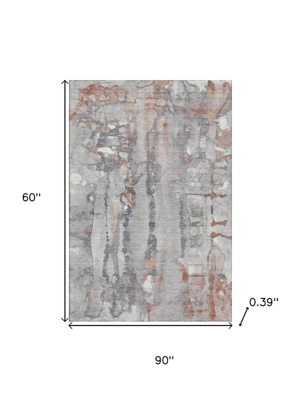 HomeRoots 8' Washable Copper and Gray Abstract Round Rug with UV Protection, Stylish and Durable for Homes 718499