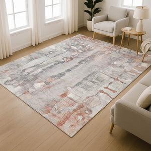 HomeRoots 8' Washable Copper and Gray Abstract Round Rug with UV Protection, Stylish and Durable for Homes 718499