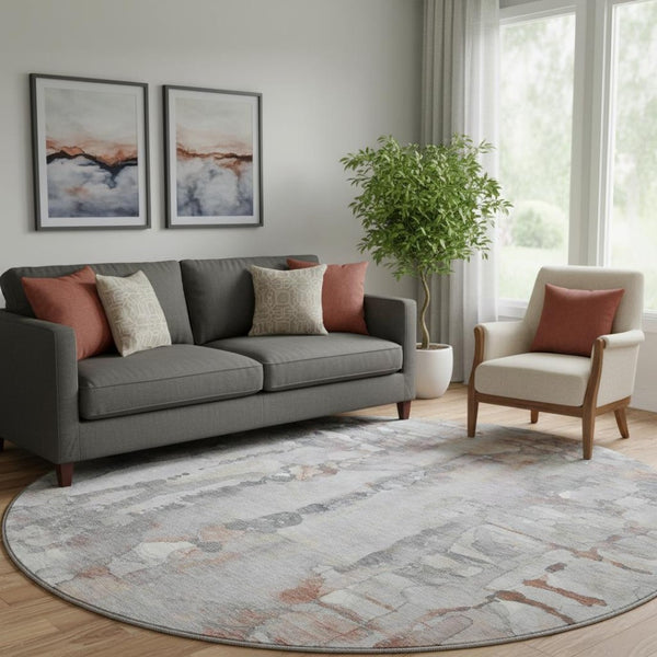 HomeRoots 8' X 10' Copper and Gray Abstract Area Rug - Washable, Stain-Resistant, UV Protected for Busy Homes 718500