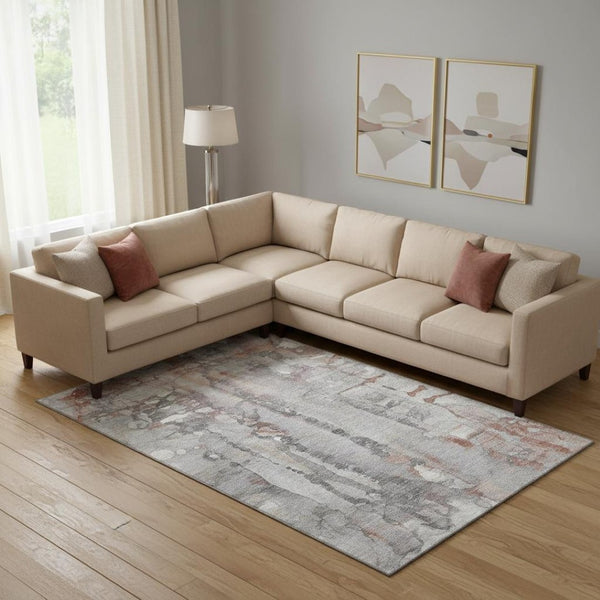HomeRoots 9' X 12' Modern Copper and Gray Abstract Washable Area Rug with UV Protection for Family Homes 718501