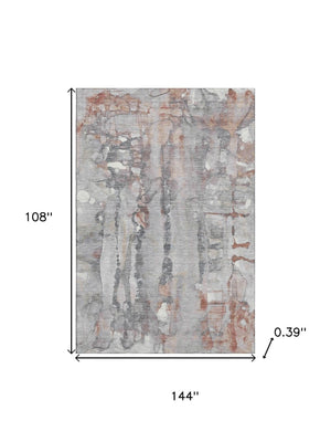 HomeRoots 10' X 14' Stylish Copper and Gray Abstract Washable Area Rug with UV Protection for Any Room 718502
