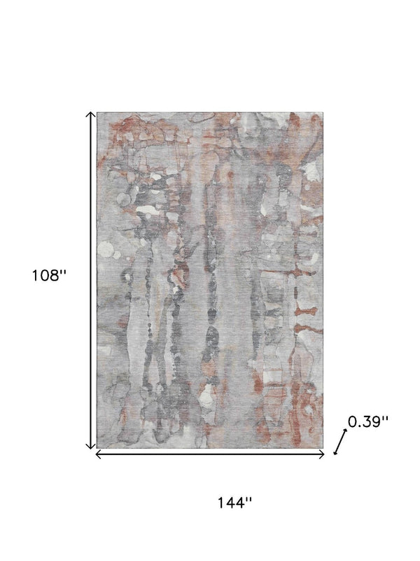 HomeRoots 10' X 14' Stylish Copper and Gray Abstract Washable Area Rug with UV Protection for Any Room 718502
