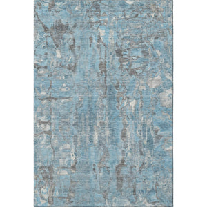 HomeRoots 5' X 8' Denim Blue & Gray Abstract Washable Area Rug - Durable, UV-Protected, Pet-Friendly Design! 718504