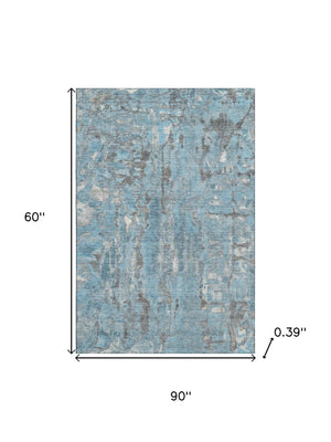 HomeRoots 8' Stylish Denim Blue and Gray Washable Round Rug with UV Protection for Easy Care and Durability 718505