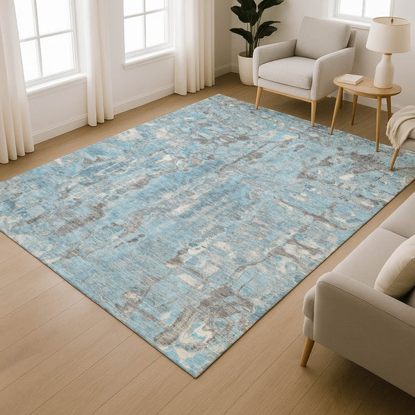 HomeRoots 8' Stylish Denim Blue and Gray Washable Round Rug with UV Protection for Easy Care and Durability 718505