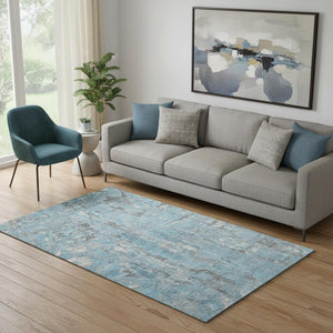 HomeRoots 8' Stylish Denim Blue and Gray Washable Round Rug with UV Protection for Easy Care and Durability 718505