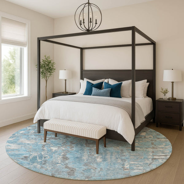 HomeRoots 8' X 10' Stylish Denim Blue & Gray Abstract Washable Area Rug with UV Protection for Busy Homes 718506