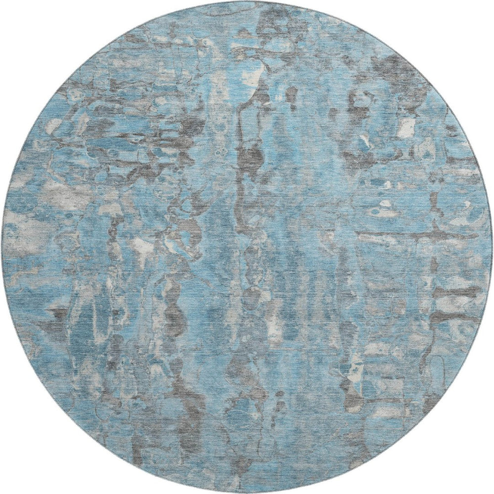 HomeRoots 8' X 10' Stylish Denim Blue & Gray Abstract Washable Area Rug with UV Protection for Busy Homes 718506