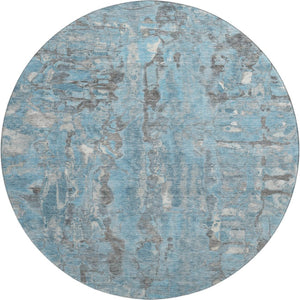 HomeRoots 8' X 10' Stylish Denim Blue & Gray Abstract Washable Area Rug with UV Protection for Busy Homes 718506
