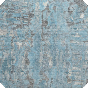 HomeRoots 8' X 10' Stylish Denim Blue & Gray Abstract Washable Area Rug with UV Protection for Busy Homes 718506