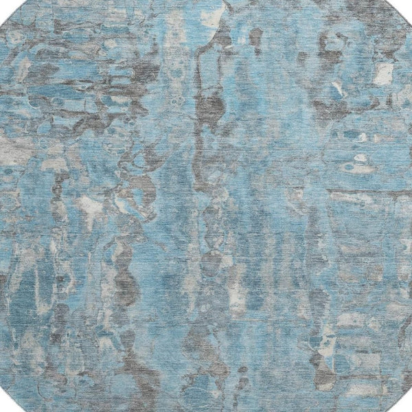 HomeRoots 8' X 10' Stylish Denim Blue & Gray Abstract Washable Area Rug with UV Protection for Busy Homes 718506