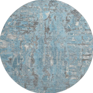 HomeRoots 8' X 10' Stylish Denim Blue & Gray Abstract Washable Area Rug with UV Protection for Busy Homes 718506