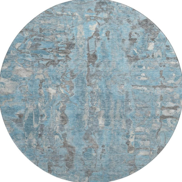 HomeRoots 8' X 10' Stylish Denim Blue & Gray Abstract Washable Area Rug with UV Protection for Busy Homes 718506