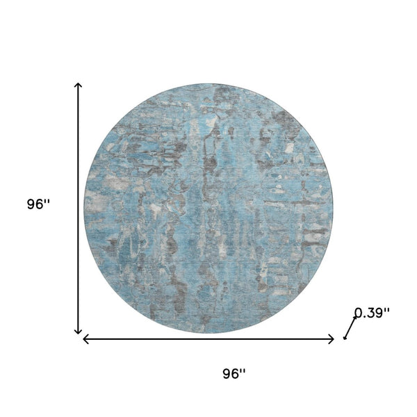 HomeRoots 8' X 10' Stylish Denim Blue & Gray Abstract Washable Area Rug with UV Protection for Busy Homes 718506