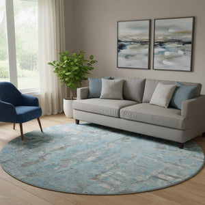 HomeRoots 8' X 10' Stylish Denim Blue & Gray Abstract Washable Area Rug with UV Protection for Busy Homes 718506