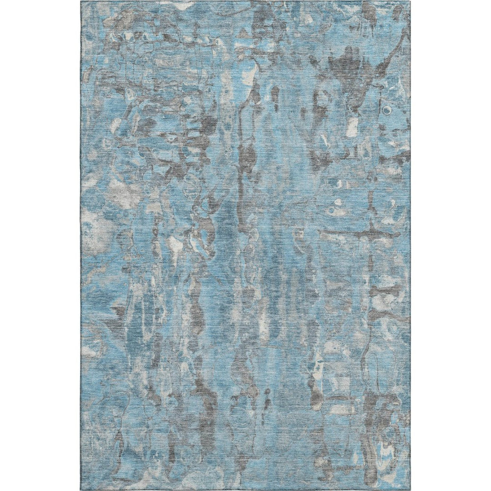 HomeRoots 9' X 12' Denim Blue & Gray Abstract Area Rug - Washable, Stain-Resistant, UV Protected for Homes 718507