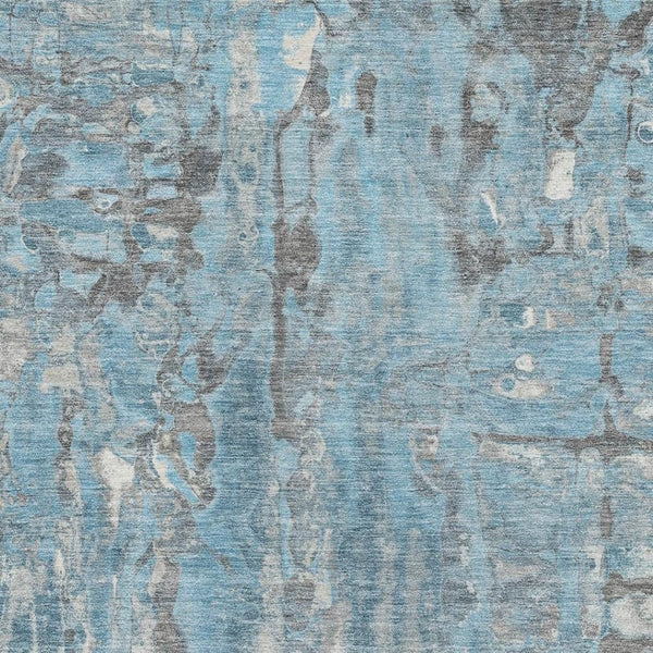 HomeRoots 9' X 12' Denim Blue & Gray Abstract Area Rug - Washable, Stain-Resistant, UV Protected for Homes 718507