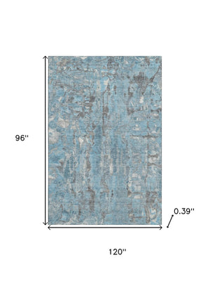 HomeRoots 9' X 12' Denim Blue & Gray Abstract Area Rug - Washable, Stain-Resistant, UV Protected for Homes 718507