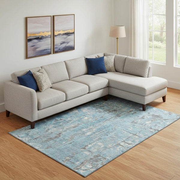 HomeRoots 9' X 12' Denim Blue & Gray Abstract Area Rug - Washable, Stain-Resistant, UV Protected for Homes 718507