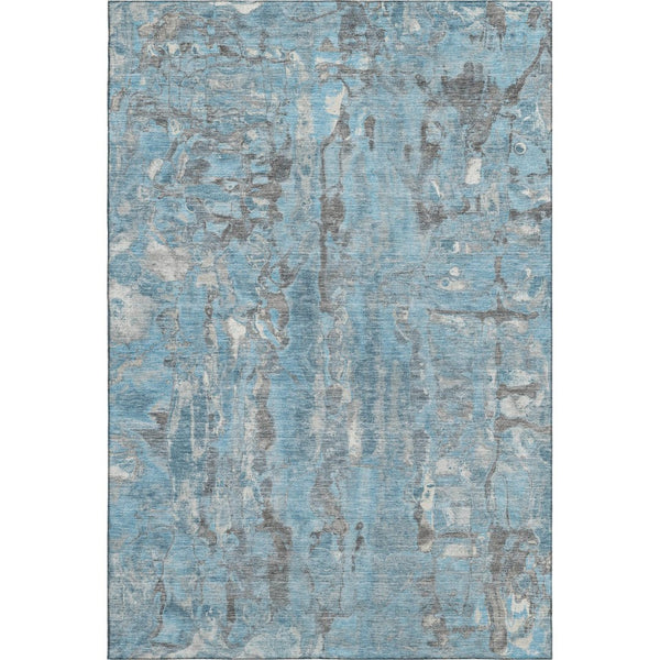 HomeRoots 10' X 14' Denim Blue & Gray Abstract Washable Area Rug - UV Protected, Family-Friendly Design! 718508