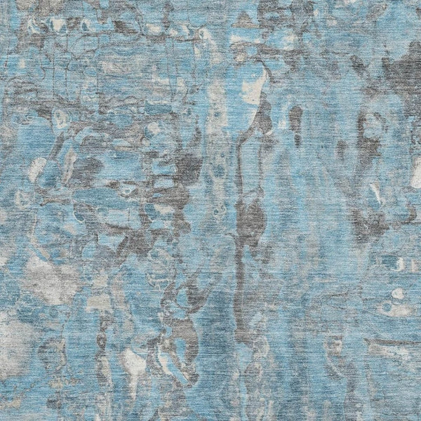HomeRoots 10' X 14' Denim Blue & Gray Abstract Washable Area Rug - UV Protected, Family-Friendly Design! 718508