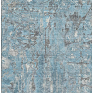HomeRoots 10' X 14' Denim Blue & Gray Abstract Washable Area Rug - UV Protected, Family-Friendly Design! 718508