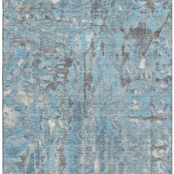 HomeRoots 10' X 14' Denim Blue & Gray Abstract Washable Area Rug - UV Protected, Family-Friendly Design! 718508