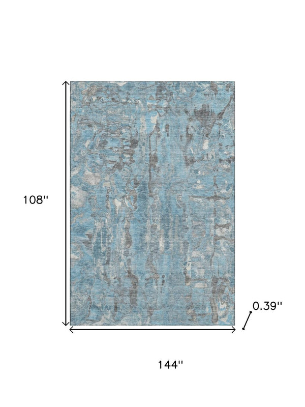 HomeRoots 10' X 14' Denim Blue & Gray Abstract Washable Area Rug - UV Protected, Family-Friendly Design! 718508