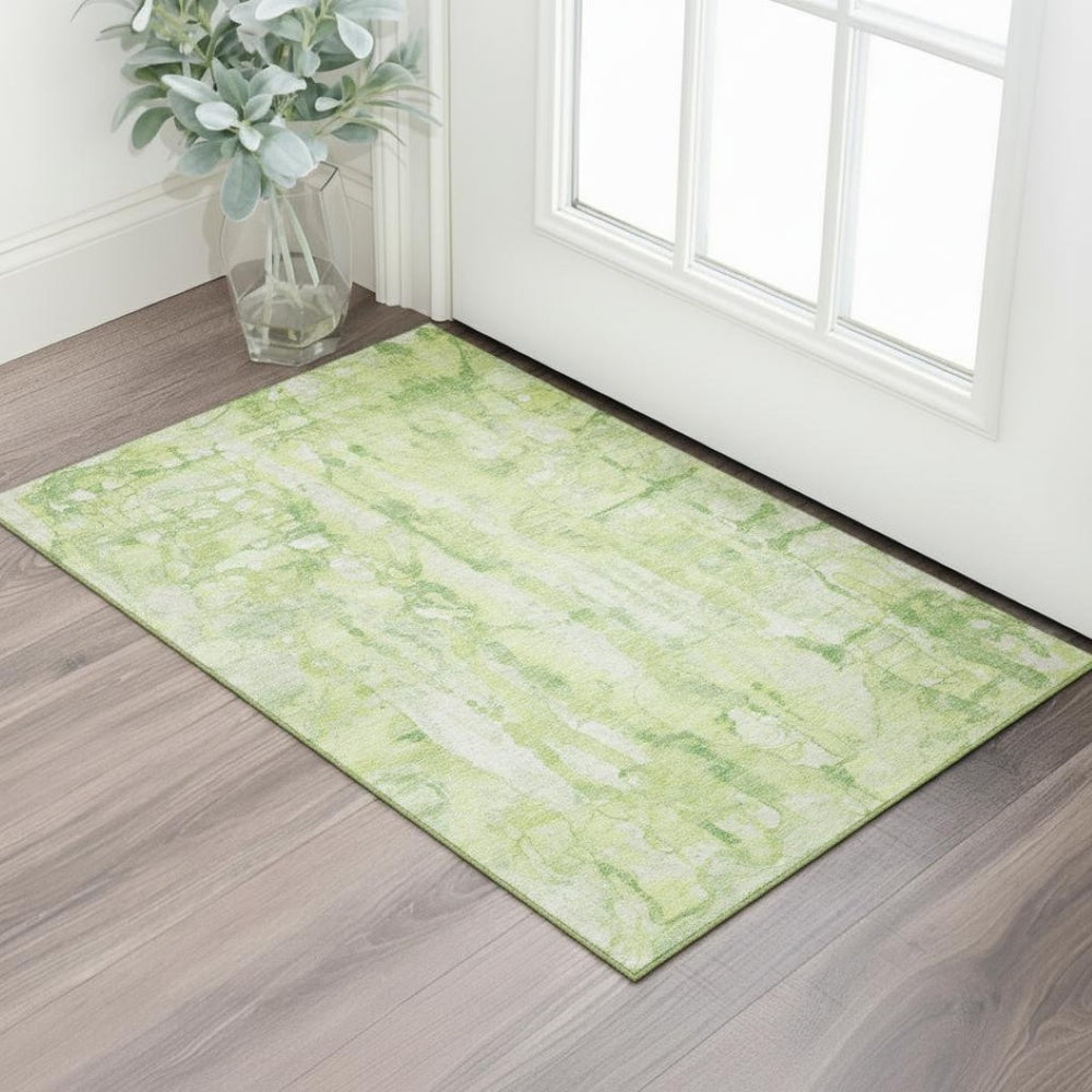 HomeRoots 5' X 8' Lime Green & Ivory Abstract Area Rug - Washable, UV Protected, Durable & Stain Resistant! 718510