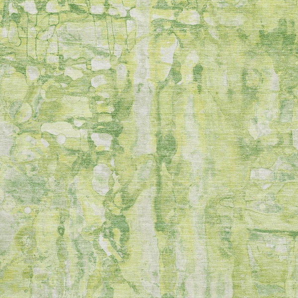 HomeRoots 8' Lime Green & Ivory Abstract Washable Round Rug - Durable, UV-Protected, Perfect for High-Traffic Areas! 718511