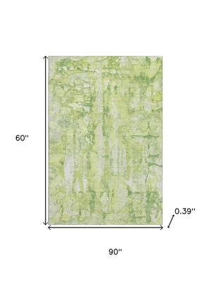 HomeRoots 8' Lime Green & Ivory Abstract Washable Round Rug - Durable, UV-Protected, Perfect for High-Traffic Areas! 718511