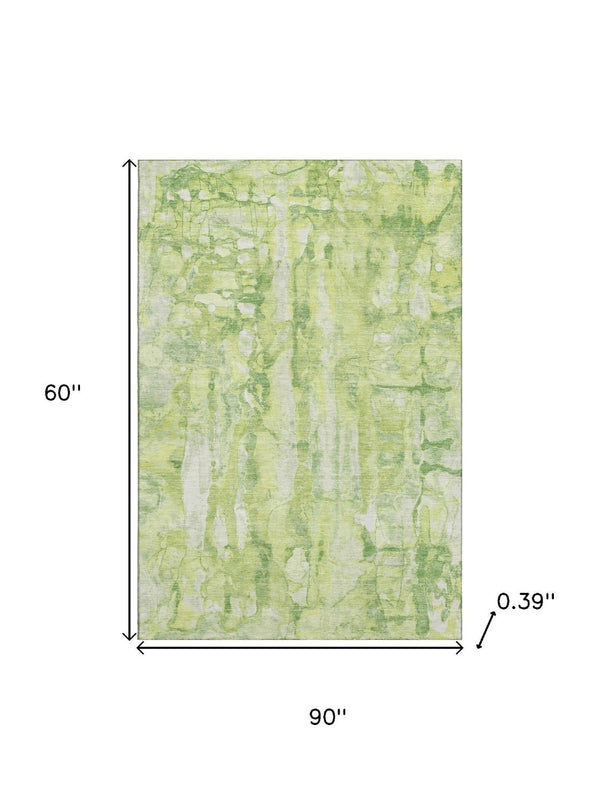 HomeRoots 8' Lime Green & Ivory Abstract Washable Round Rug - Durable, UV-Protected, Perfect for High-Traffic Areas! 718511