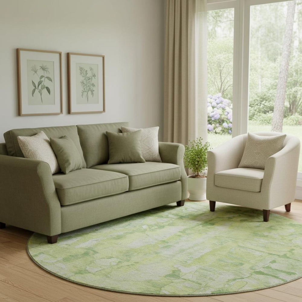 HomeRoots 8' X 10' Lime Green & Ivory Abstract Area Rug - Washable, UV Protected, Perfect for Family Homes! 718512