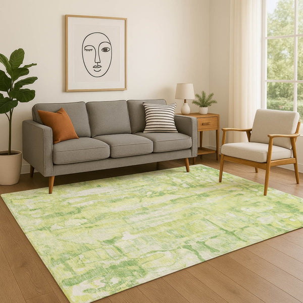 HomeRoots 9' X 12' Stylish Lime Green & Ivory Abstract Area Rug - Washable, UV Protected, Perfect for Homes 718513