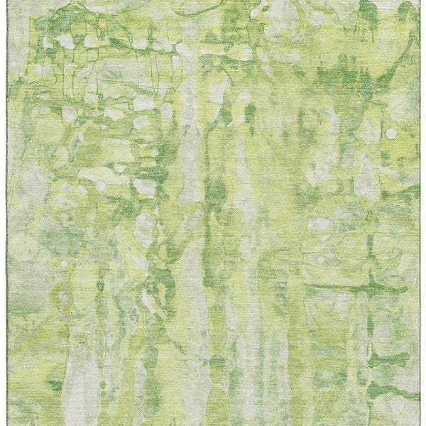 HomeRoots 9' X 12' Stylish Lime Green & Ivory Abstract Area Rug - Washable, UV Protected, Perfect for Homes 718513