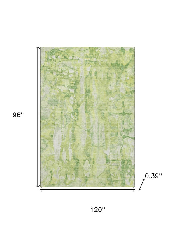 HomeRoots 9' X 12' Stylish Lime Green & Ivory Abstract Area Rug - Washable, UV Protected, Perfect for Homes 718513
