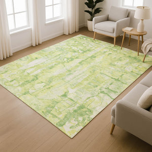 HomeRoots 9' X 12' Stylish Lime Green & Ivory Abstract Area Rug - Washable, UV Protected, Perfect for Homes 718513