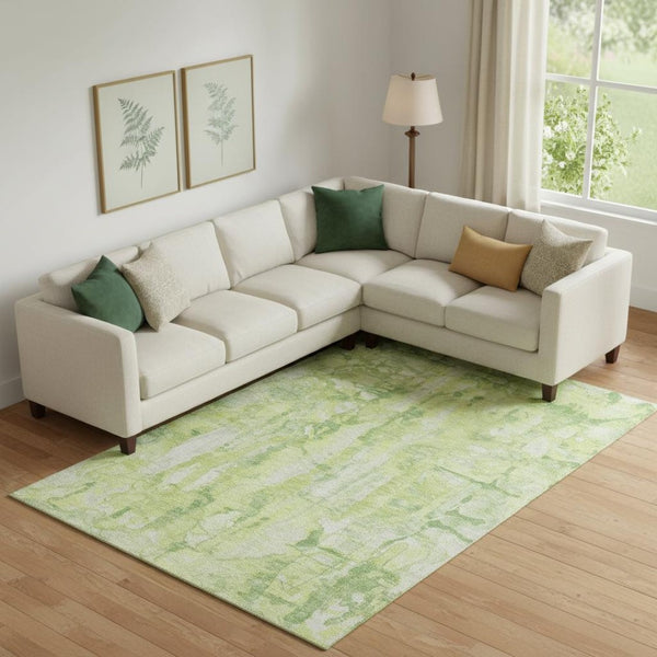 HomeRoots 9' X 12' Stylish Lime Green & Ivory Abstract Area Rug - Washable, UV Protected, Perfect for Homes 718513