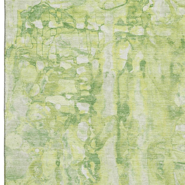 HomeRoots 10' Vibrant Lime Green & Ivory Abstract Washable Area Rug with UV Protection for Busy Homes 718514