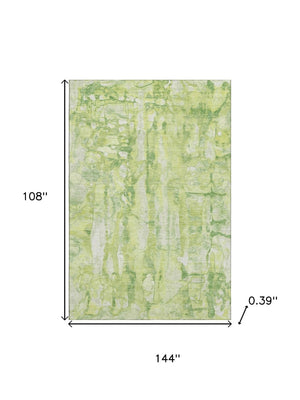 HomeRoots 10' Vibrant Lime Green & Ivory Abstract Washable Area Rug with UV Protection for Busy Homes 718514